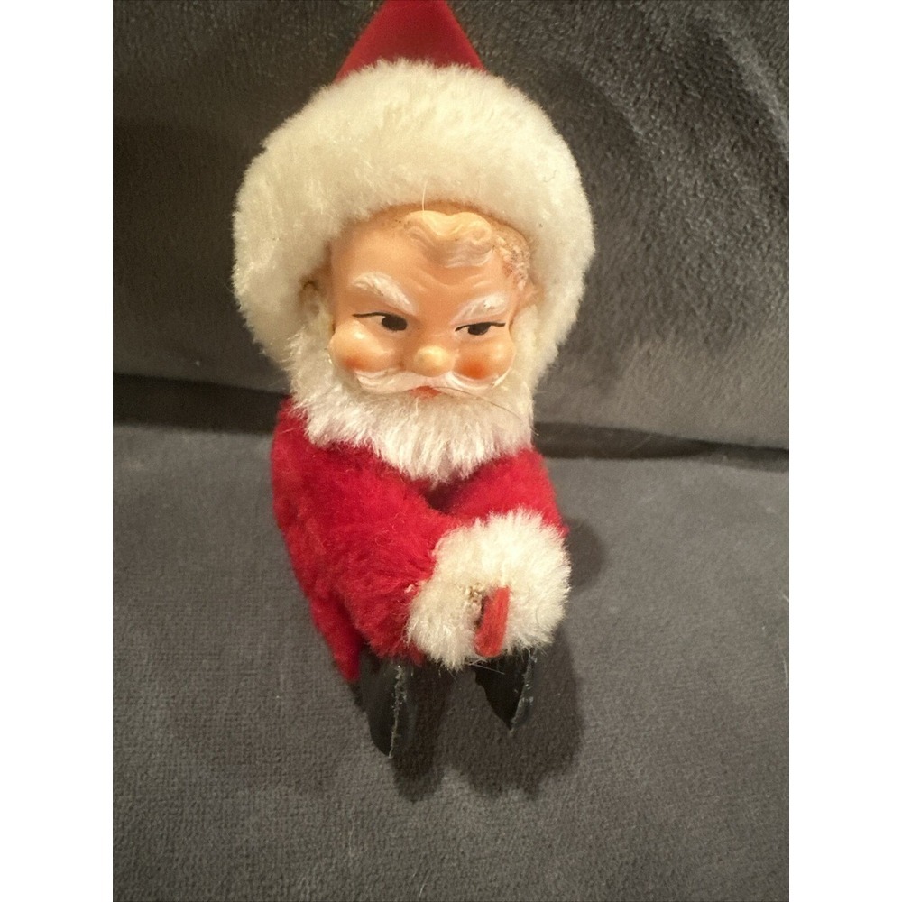 Vintage Plush Santa Clip on Christmas Pin in red and white